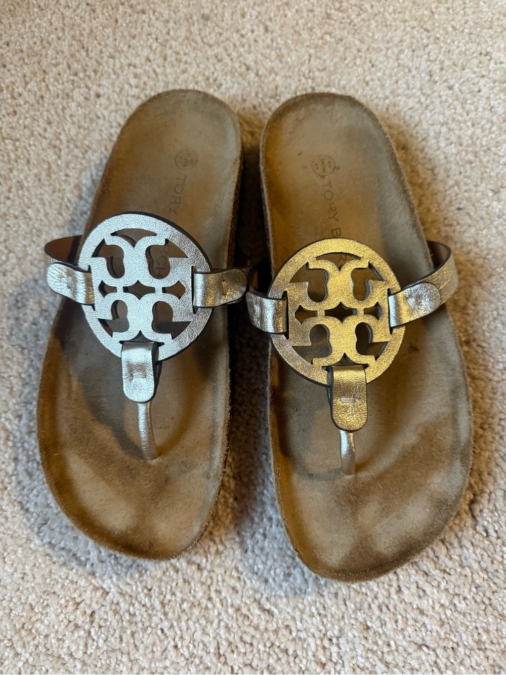 Tory Burch Miller Cloud Metallic Gold Leather Sandals Size 6.5